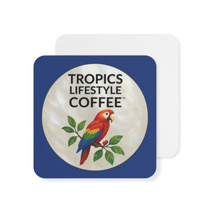 Bulk Hardboard Coffee Coasters — Parrot MOP Logo (50/100 pcs), dark blue