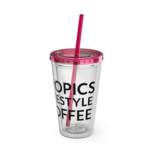 Tropical Tumbler with Straw | 16oz: Tropics Lifestyle Coffee Parrot Logo
