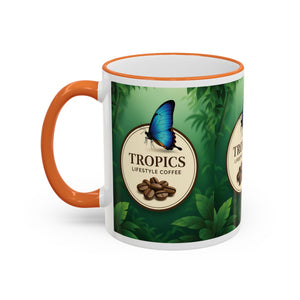 Accent Rim & Handle Coffee Mug — Tropics Lifestyle Coffee Butterfly Logo