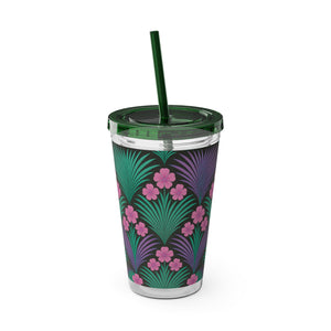 Tropical Tumbler with Straw | 16 oz: Midnight Hibiscus Deco, Pink