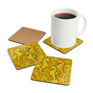 Coaster Set/4 - Seahorse Trio/Yellow