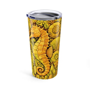 20oz Tropical Glossy Tumbler, Stainless Steel / Seahorse Trio, Yellow