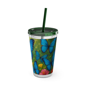 Tropical Tumbler with Straw | 16 oz : Morpho Butterflies Flight