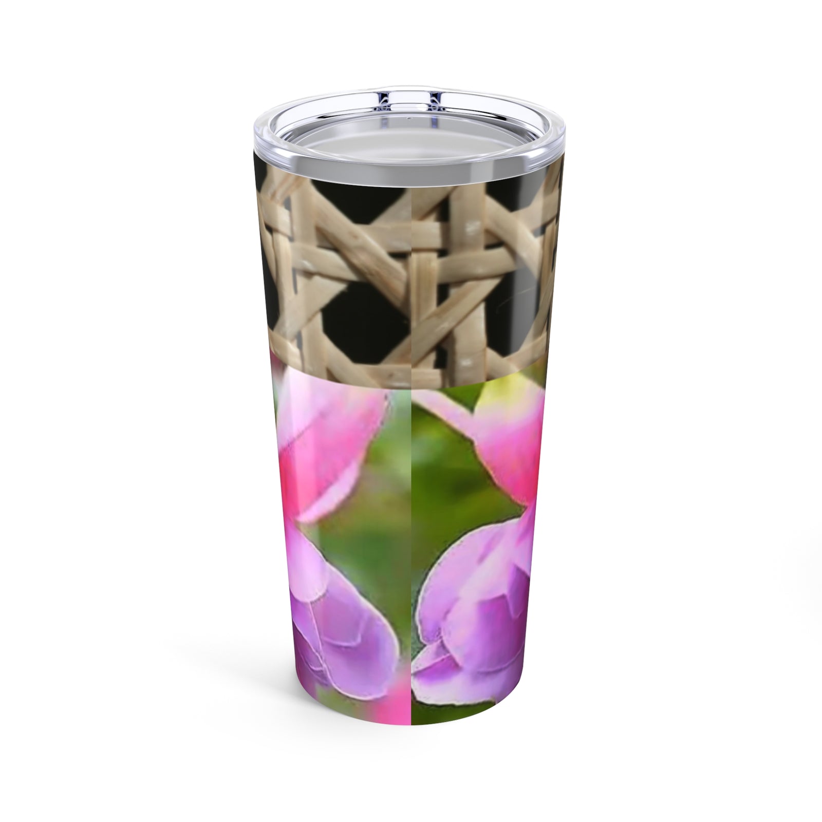 20oz Tropical Glossy Tumbler / Wicker & Two Fuchsias