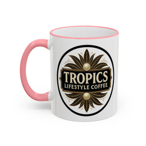 Accent Rim & Handle Coffee Mug — Tropics Lifestyle Coffee Pearl/Palm Logo