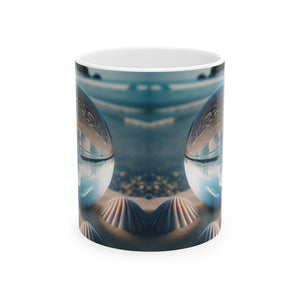 Ceramic White Mug - 11oz & 15oz, Beach Illusion Ball