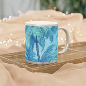 Tropical Metallic Mug, Gold or Silver: Azure Palms