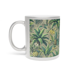 Tropical Metallic Mug, Silver - Palms & Bananas, Taupe Green