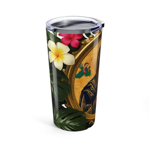20oz Tropical Glossy Tumbler, Stainless Steel / Framed Our Lady of Guadalupe, Monstera
