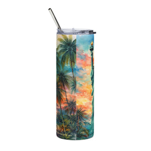 20oz Stainless Steel Tumbler — Sunset Statue of Liberty Beach Scene