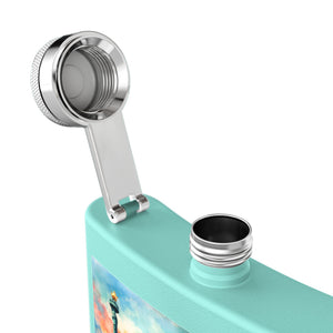6oz Stainless Steel Flask — Sunset Statue of Liberty Coastal Art