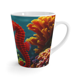 White Latte Mug — Colorful Seahorses in Love