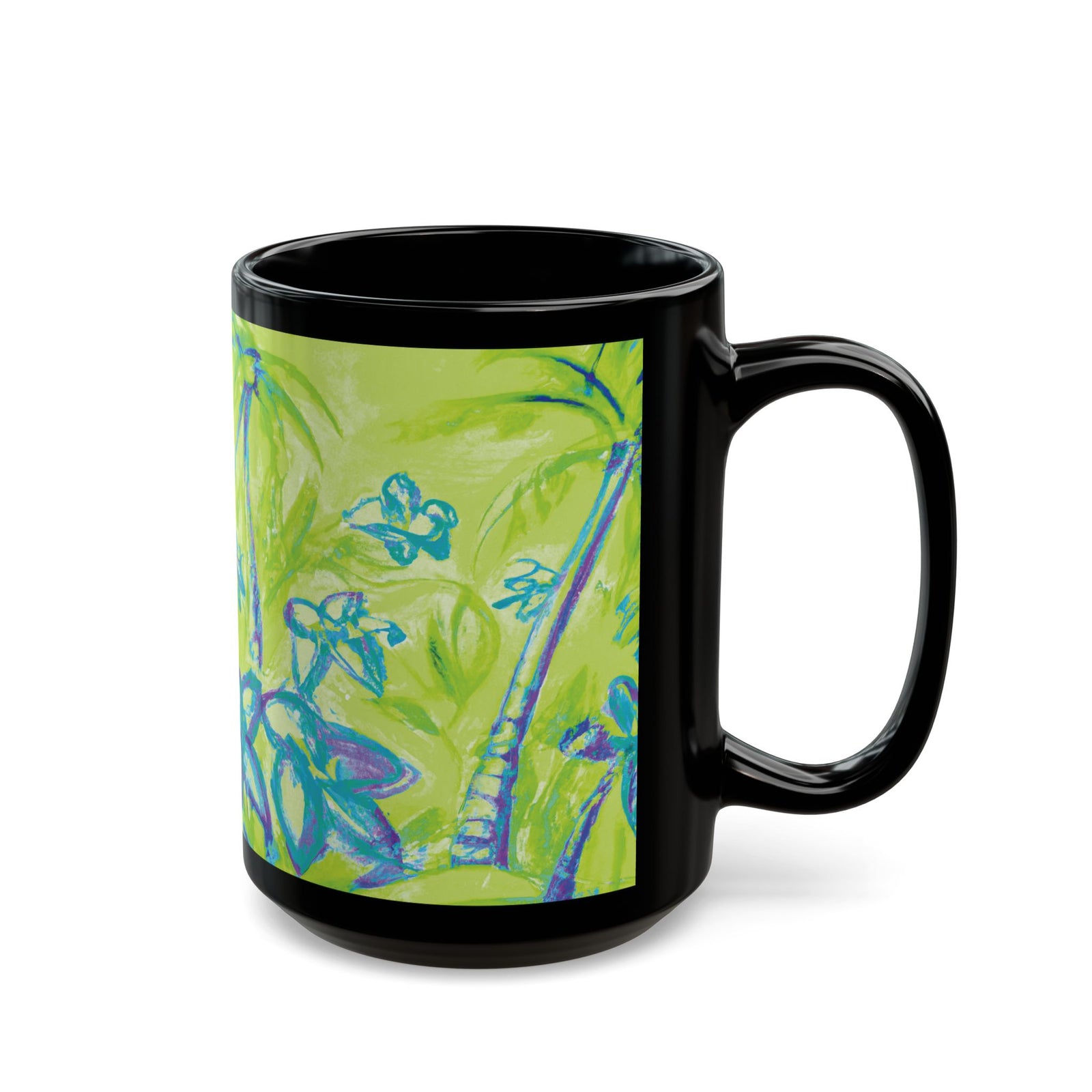 Black Coffee Mug - Tropical Doodles, Lime