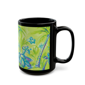 Black Coffee Mug - Tropical Doodles, Lime