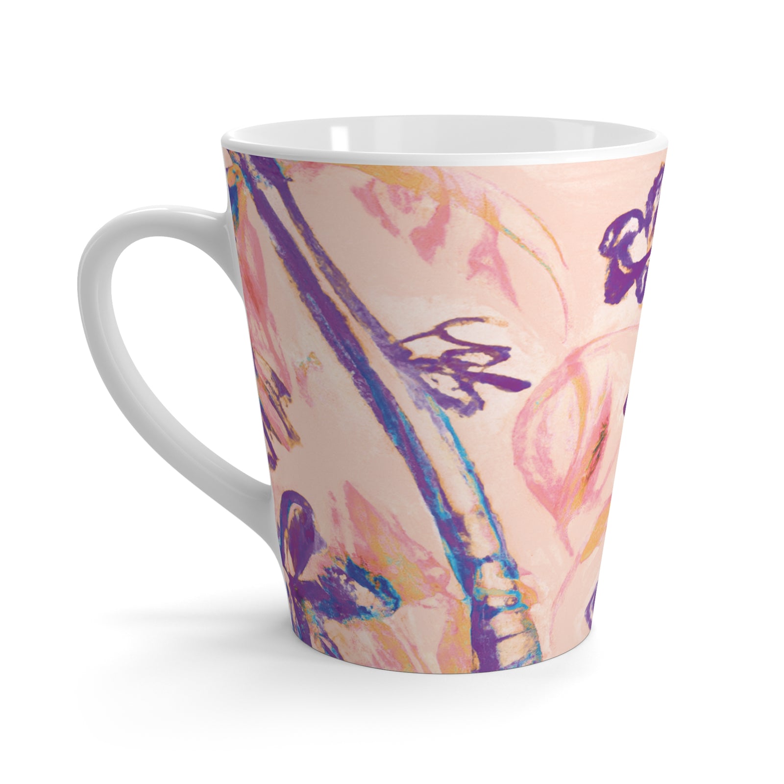Latte White Mug - Tropical Doodles, Peach