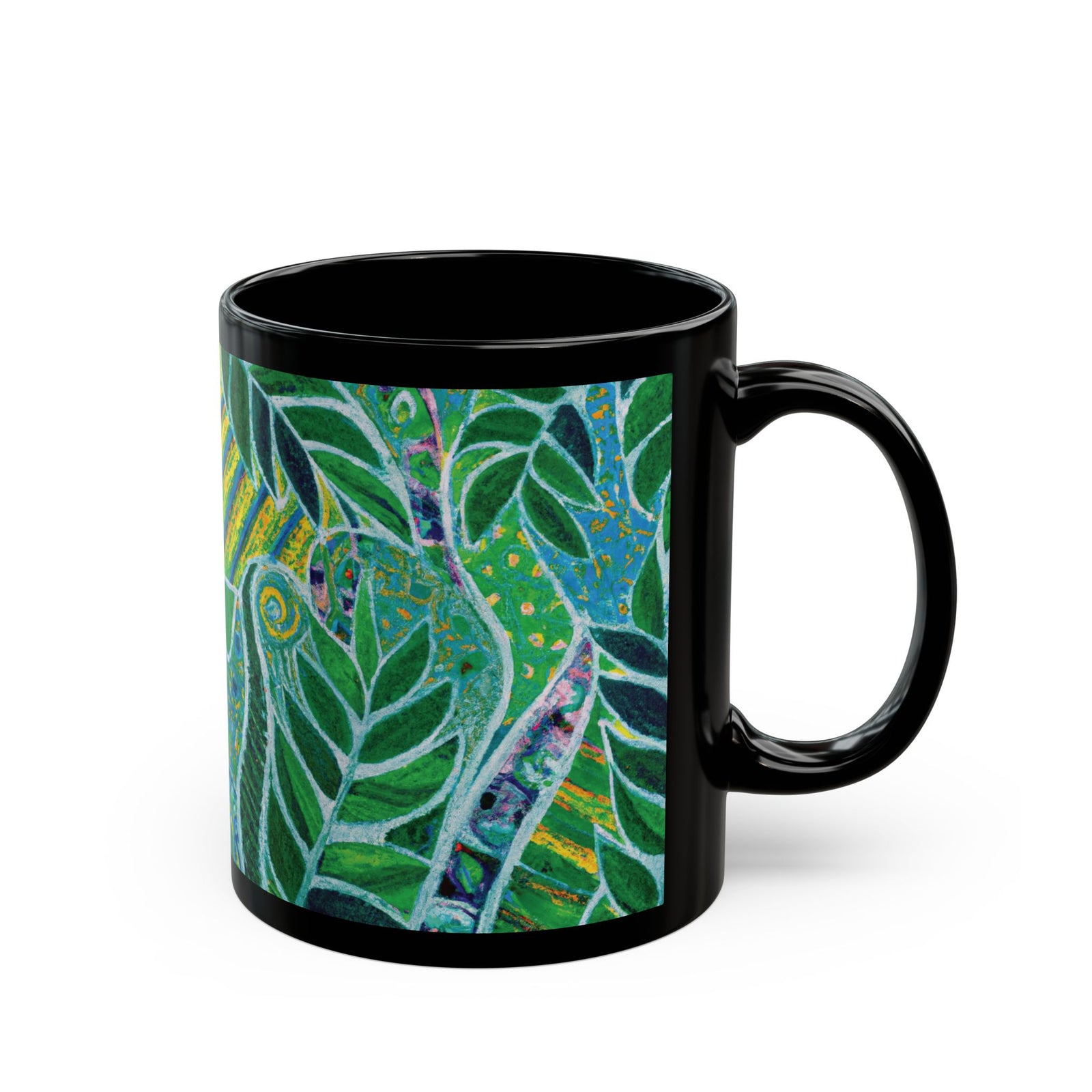Black Coffee Mug - Amazon Whimsy, Green
