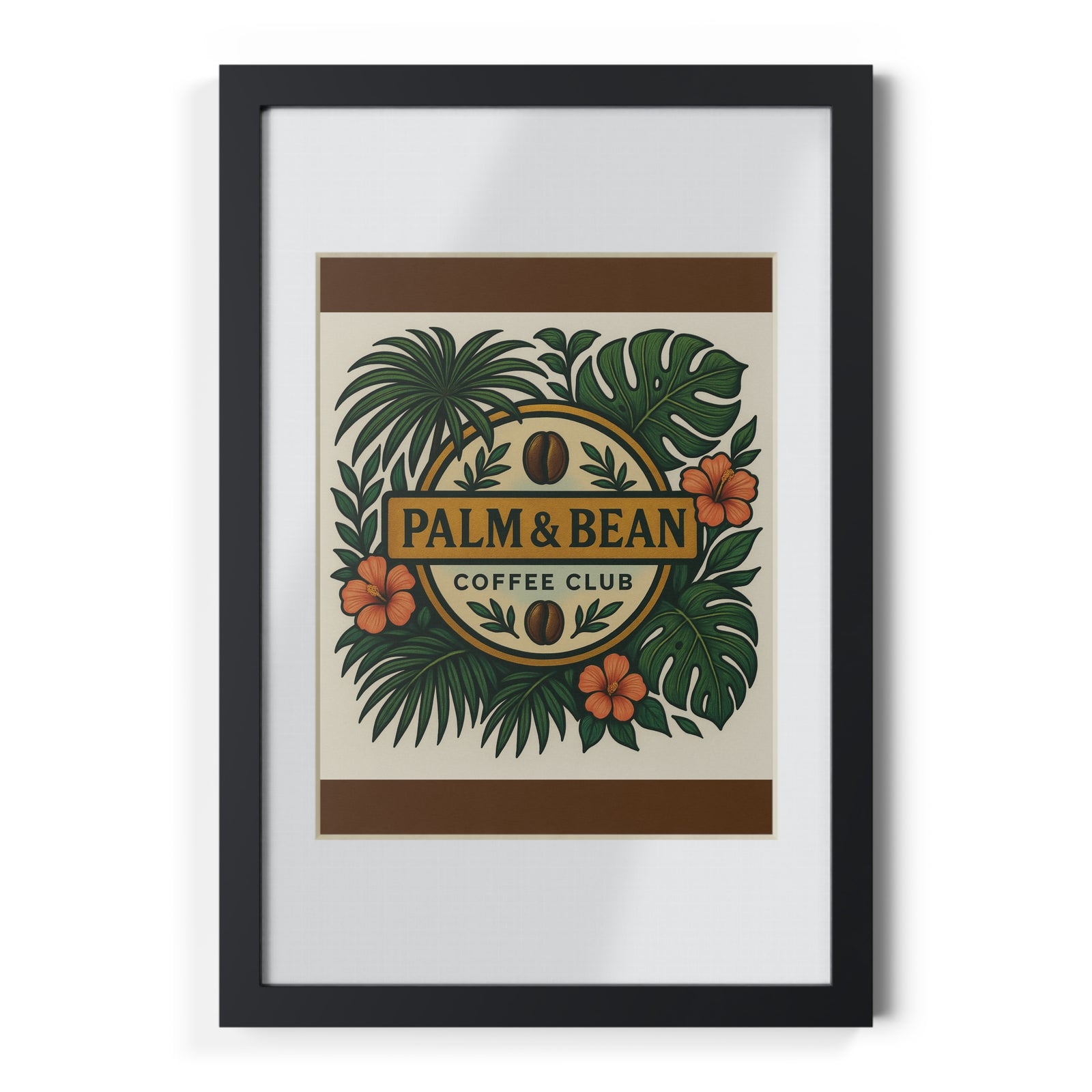 Tropical Framed Poster — Palm & Bean Coffee Club, Brown