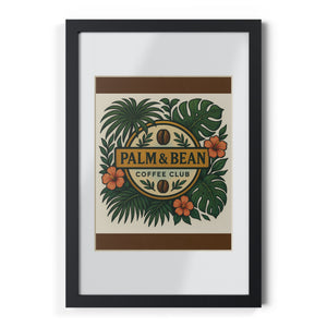 Tropical Framed Poster — Palm & Bean Coffee Club, Brown