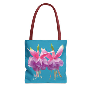 Two Fuschsias Tropical Flower Tote Bag/Turquoise - 3 Sizes