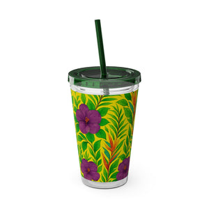 Tropical Tumbler with Straw | 16 oz: Midnight Flower Yellow
