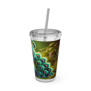 Tropical Tumbler with Straw | 16oz Colorful Travel Cup / Baby Peacock