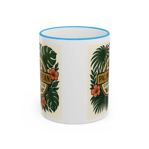 Accent Rim & Handle Coffee Mug — Palm & Bean Coffee Club Logo