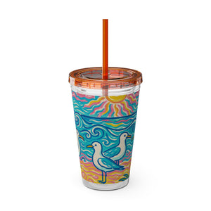 Tropical Tumbler with Straw | 16 oz: Beach Seagulls