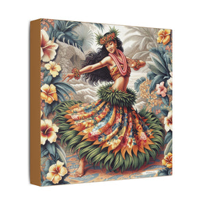 Tropical Wall Art ~ Hawaiian Hula Dancer Satin Canvas Print, Lt. Brown