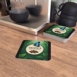 Cardboard Coffee Coasters – Tropical Butterfly Coffee Logo (Pack of 50/100)