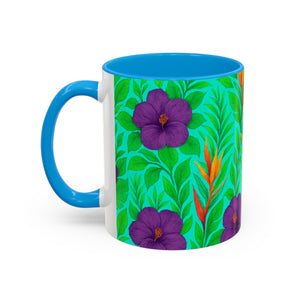Accent Color White Mug - 11oz & 15oz / Midnight Flower Green