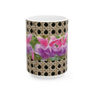 Ceramic White Mug - 11oz & 15oz, Wicker & Two Fuchsias Photo