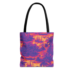 Crazy Cool Tropical Toile Tote Bag, Yellow - 3 Sizes