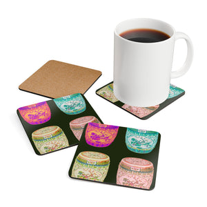 Coaster Set/4 - Pop Art Porcelain Stools, Black