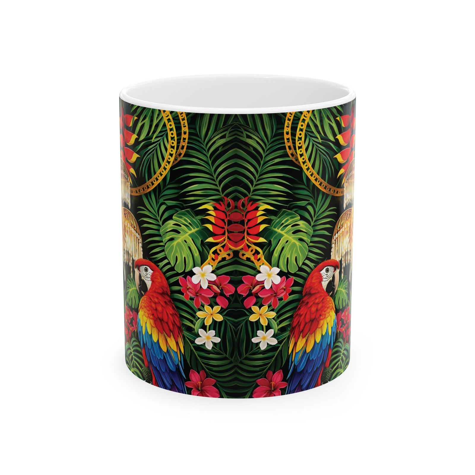 White Ceramic Mug — Holllywood Regency Parrot (11oz, 15oz)
