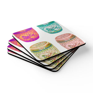 Coaster Set/4 - Pop Art Porcelain Stools, White