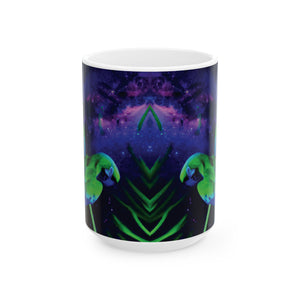 Ceramic White Mug - 11oz & 15oz, Galactic Parrot, 2 Sides