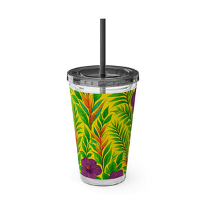 Tropical Tumbler with Straw | 16 oz: Midnight Flower Yellow
