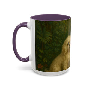 Accent Coffee Mug (11, 15oz), 8 Colors - Puppy Ariel and Peacock