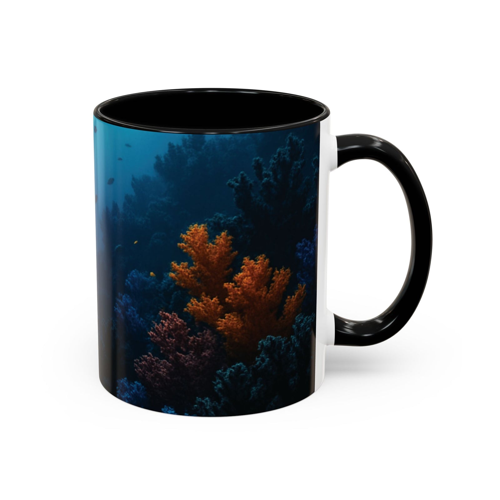 Accent Coffee Mug (11, 15oz), 8 Colors - Black and Orange Coral