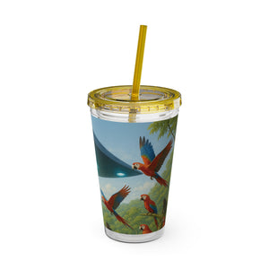 Tropical Tumbler with Straw | 16 oz: UFO and Parrots