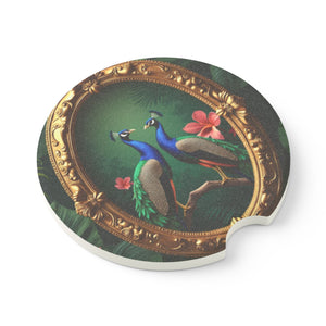 Soapstone Car Coaster - Framed Two Peacocks