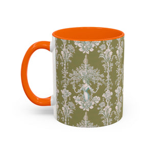 Accent Coffee Mug (11, 15oz), Pearl Lady Toile/Highborn Greren Repeat, Various Colors