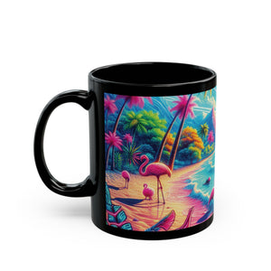 Black Coffee Mug - Pop Art Flamingo Beach
