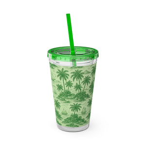 Tropical Tumbler with Straw | 16 oz: Faraway Toile/Green