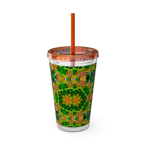 Tropical Tumbler with Straw | 16oz Colorful Travel Cup / Kaleido Orchid