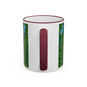 Accent Rim & Handle Coffee Mug ~ Parrot Family, Blue