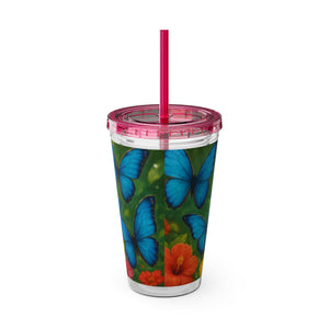 Tropical Tumbler with Straw | 16 oz : Morpho Butterflies Flight