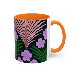 Accent Color Coffee Mug, Many Colors - 11oz & 15oz / Midnight Hibiscus Deco, Purple