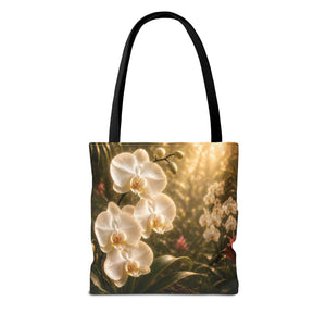 Orchid Garden Tote Bag — Sunlit White Orchid Floral All-Over Print