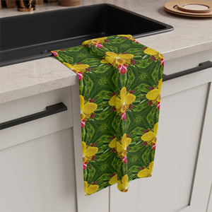 Tropical Microfiber Coffee/Tea Towel ~ Yellow Orchid Kaleidoscope